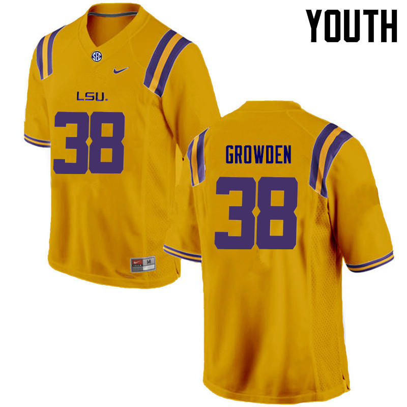 Youth LSU Tigers #38 Josh Growden College Football Jerseys Game-Gold - Click Image to Close